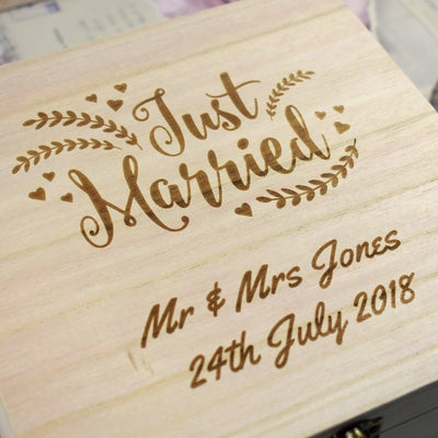 Personalised Wooden Wedding Memories Box - Just Married