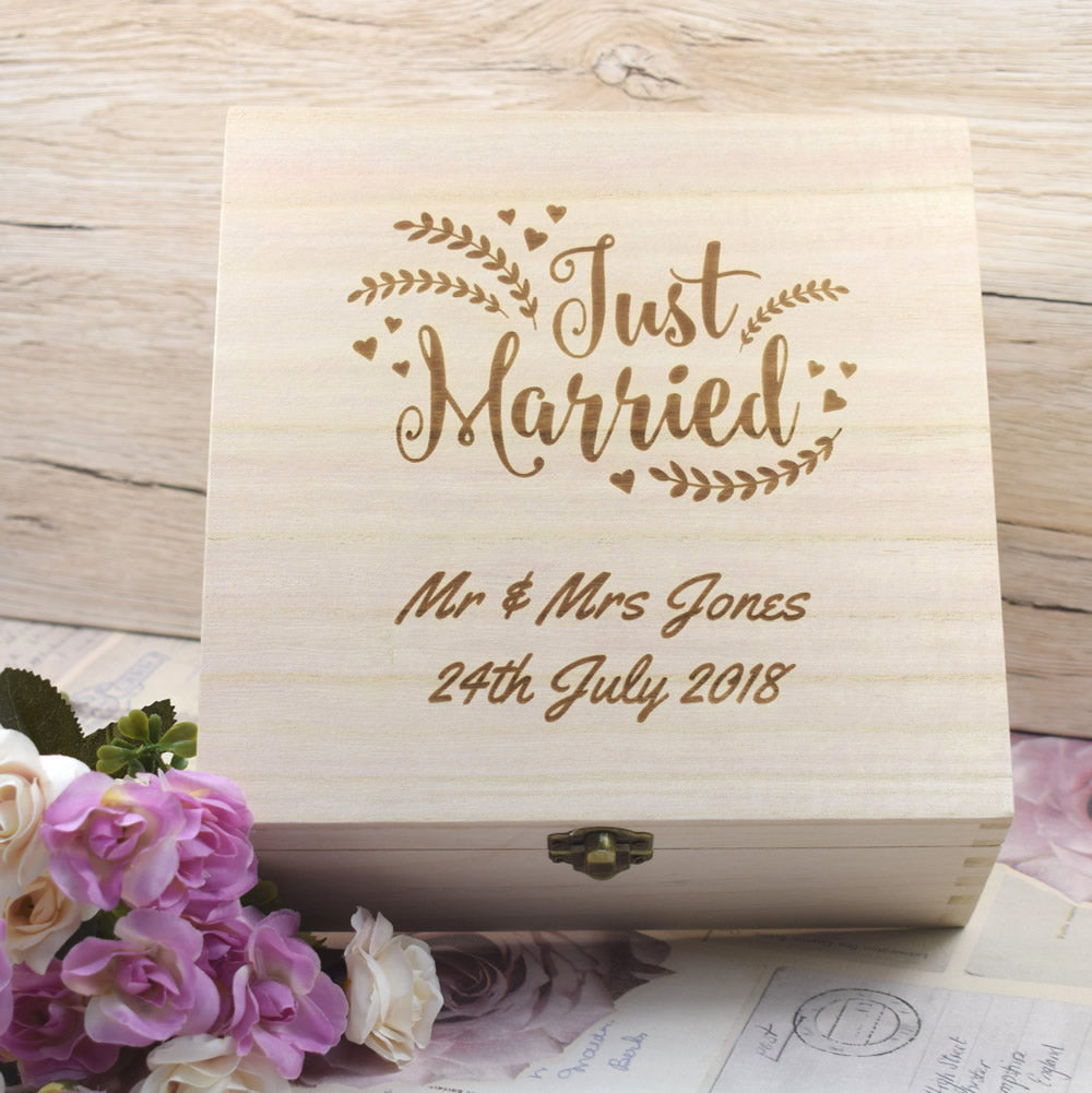 Personalised Wooden Wedding Memories Box - Just Married