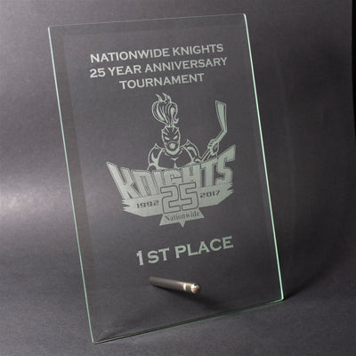 glass plaque trophy award text or logo engraving available