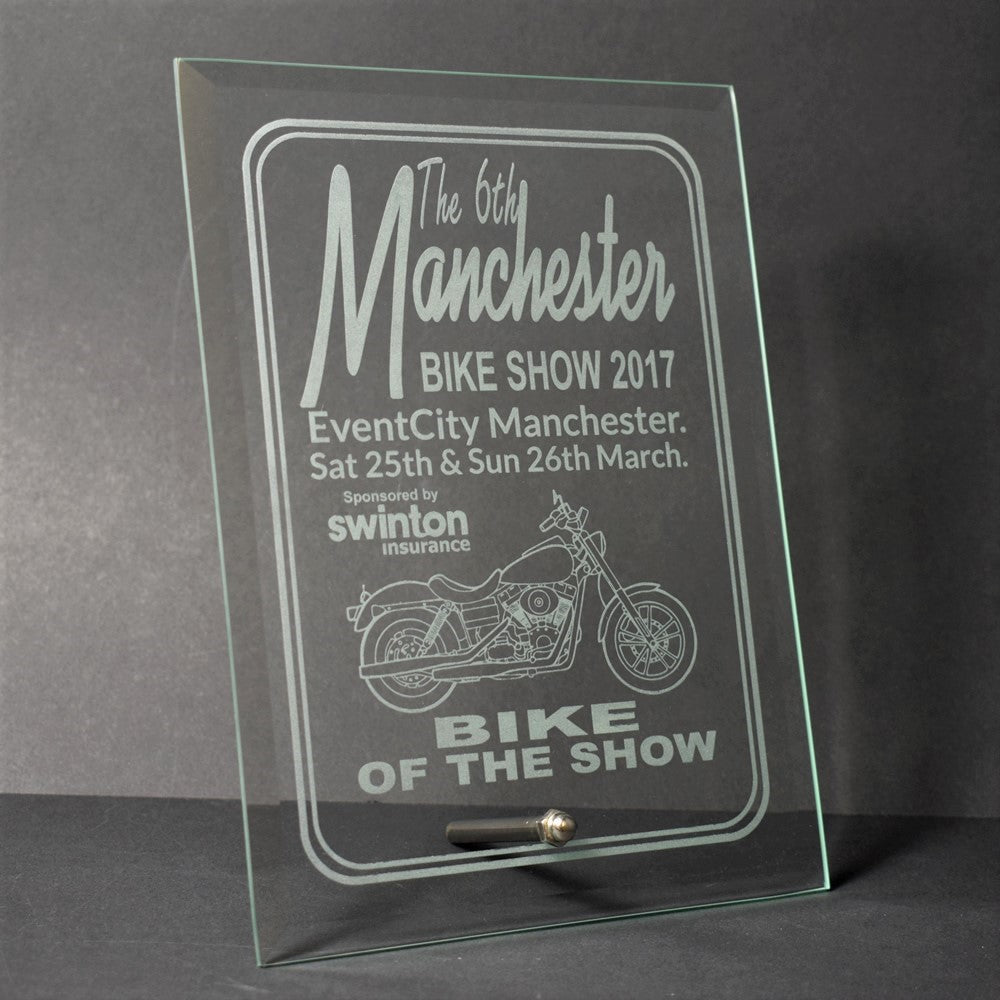 glass plaque trophy award text or logo engraving available