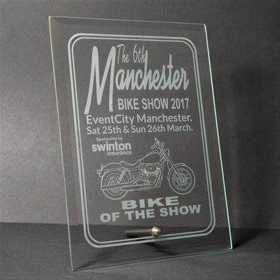 glass plaque trophy award text or logo engraving available