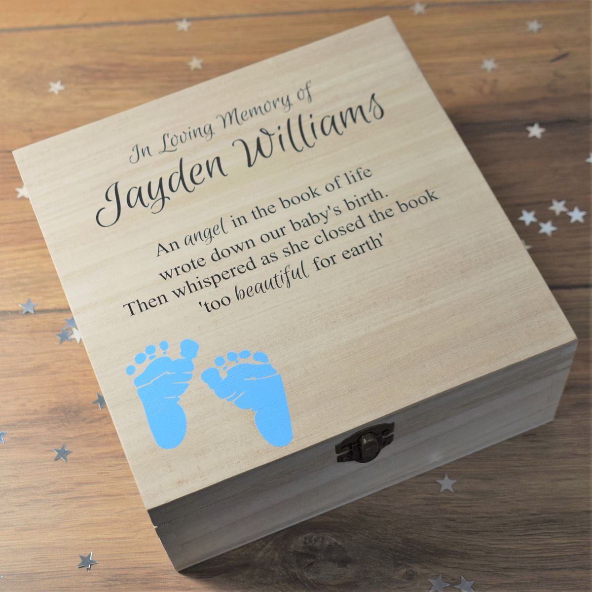 Personalised Printed Memorial Baby Boy Keepsake Wooden Box