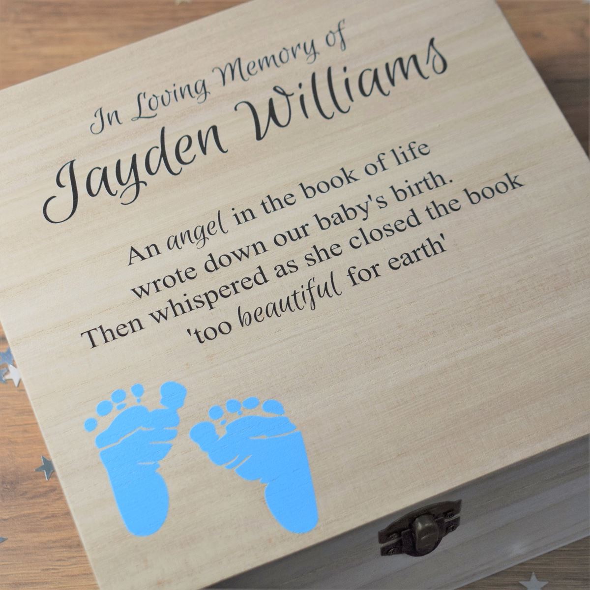 Personalised Printed Memorial Baby Boy Keepsake Wooden Box