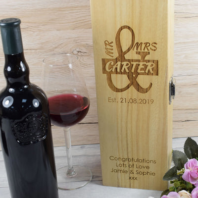 Personalised Wooden Wine Box - Mr & Mrs Couples Wedding Gift