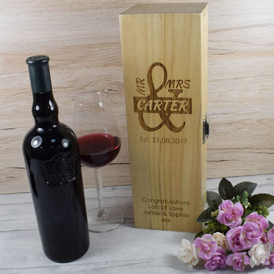 Personalised Wooden Wine Box - Mr & Mrs Couples Wedding Gift