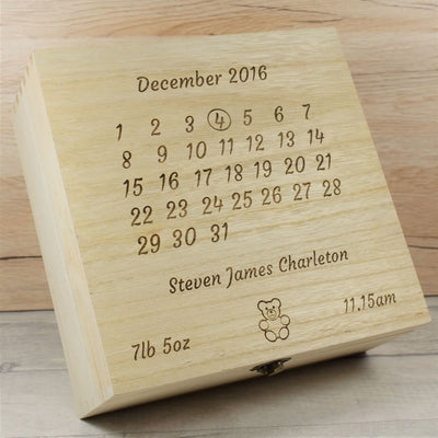 Personalised Wooden New Baby Calendar Memory Box