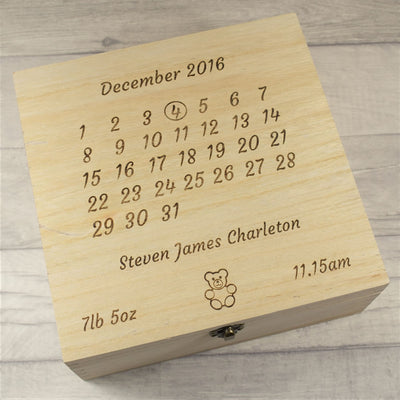 Personalised Wooden New Baby Calendar Memory Box