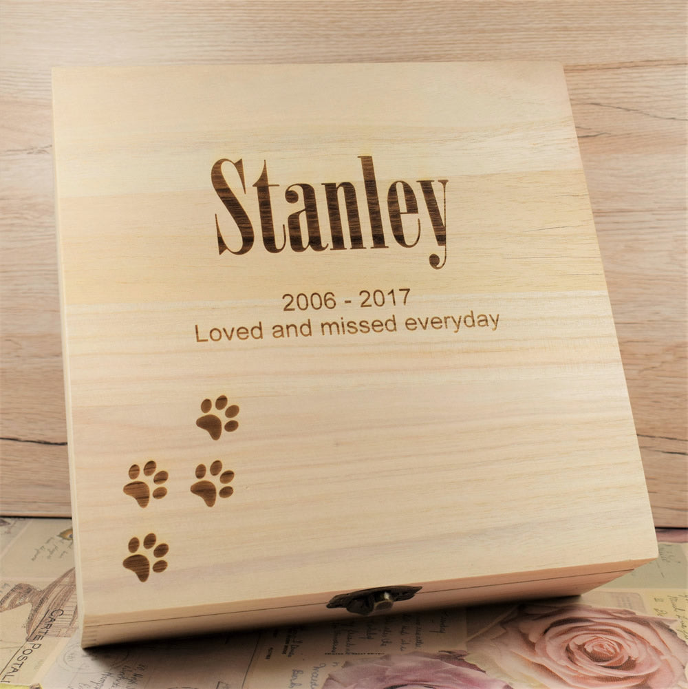 Pet Memorial Wooden Memory Keepsake Box - Paw Prints