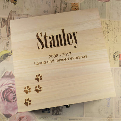 Pet Memorial Wooden Memory Keepsake Box - Paw Prints