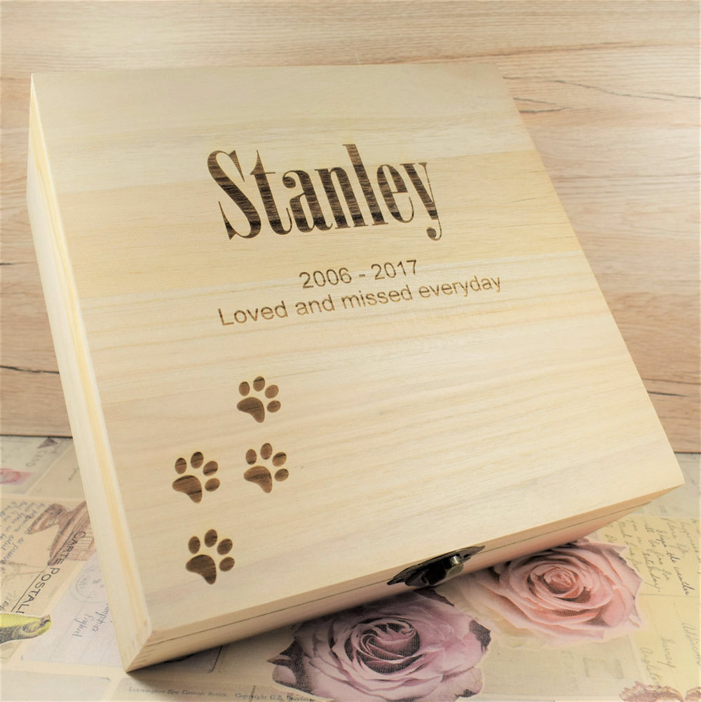 Pet Memorial Wooden Memory Keepsake Box - Paw Prints