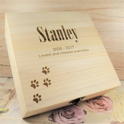 Pet Memorial Wooden Memory Keepsake Box - Paw Prints