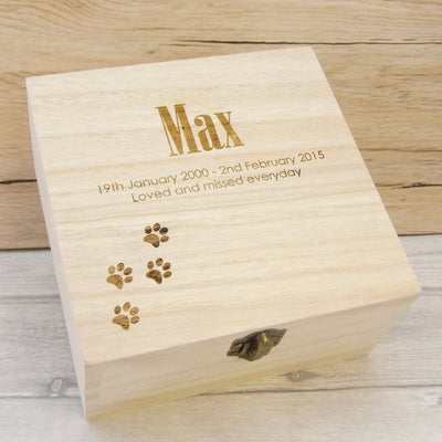 Pet Memorial Wooden Memory Keepsake Box - Paw Prints