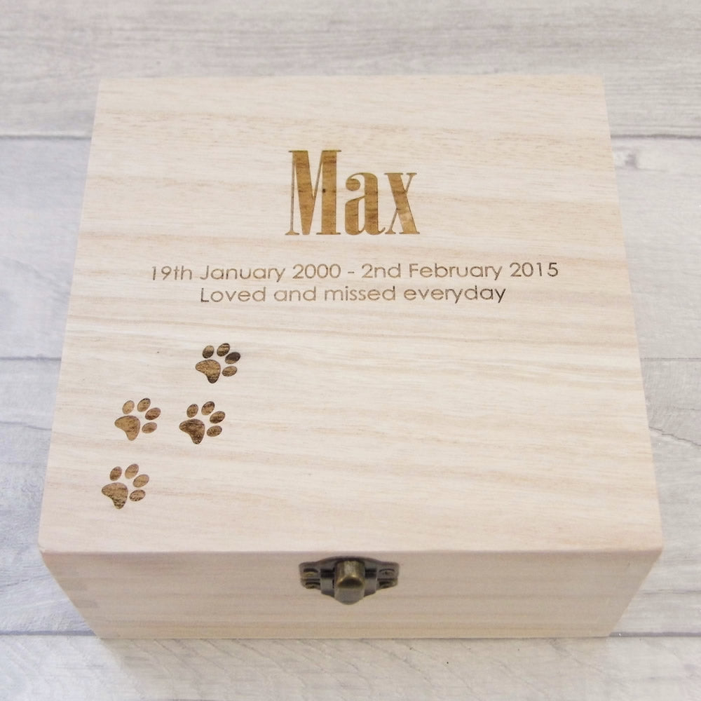 Pet Memorial Wooden Memory Keepsake Box - Paw Prints