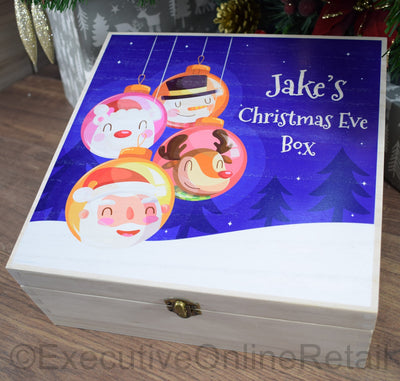 Personalised Printed Wooden Christmas Eve Box - Bauble Santa