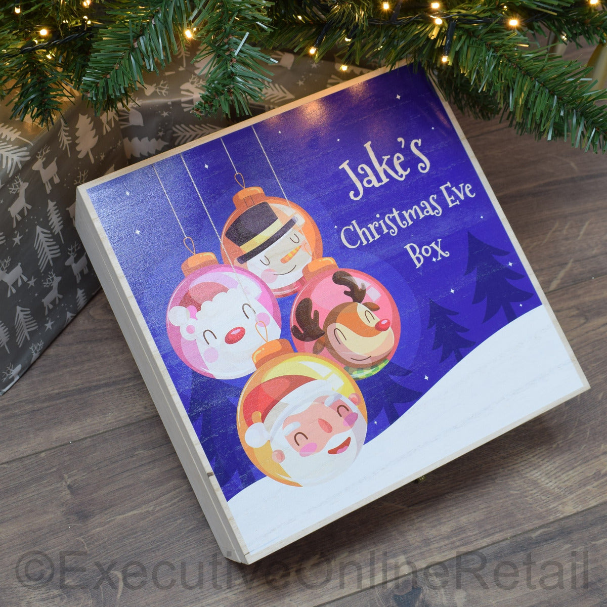 Personalised Printed Wooden Christmas Eve Box - Bauble Santa