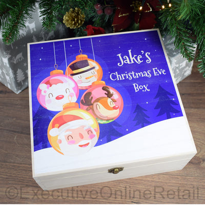Personalised Printed Wooden Christmas Eve Box - Bauble Santa