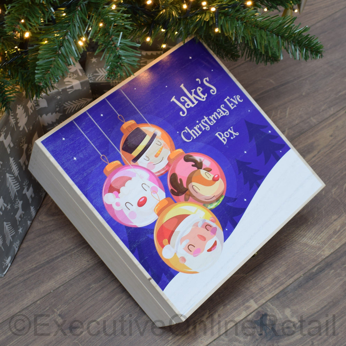 Personalised Printed Wooden Christmas Eve Box - Bauble Santa