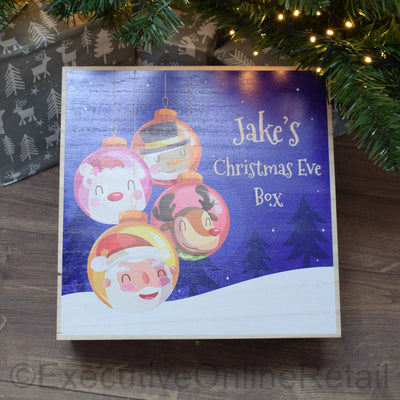 Personalised Printed Wooden Christmas Eve Box - Bauble Santa