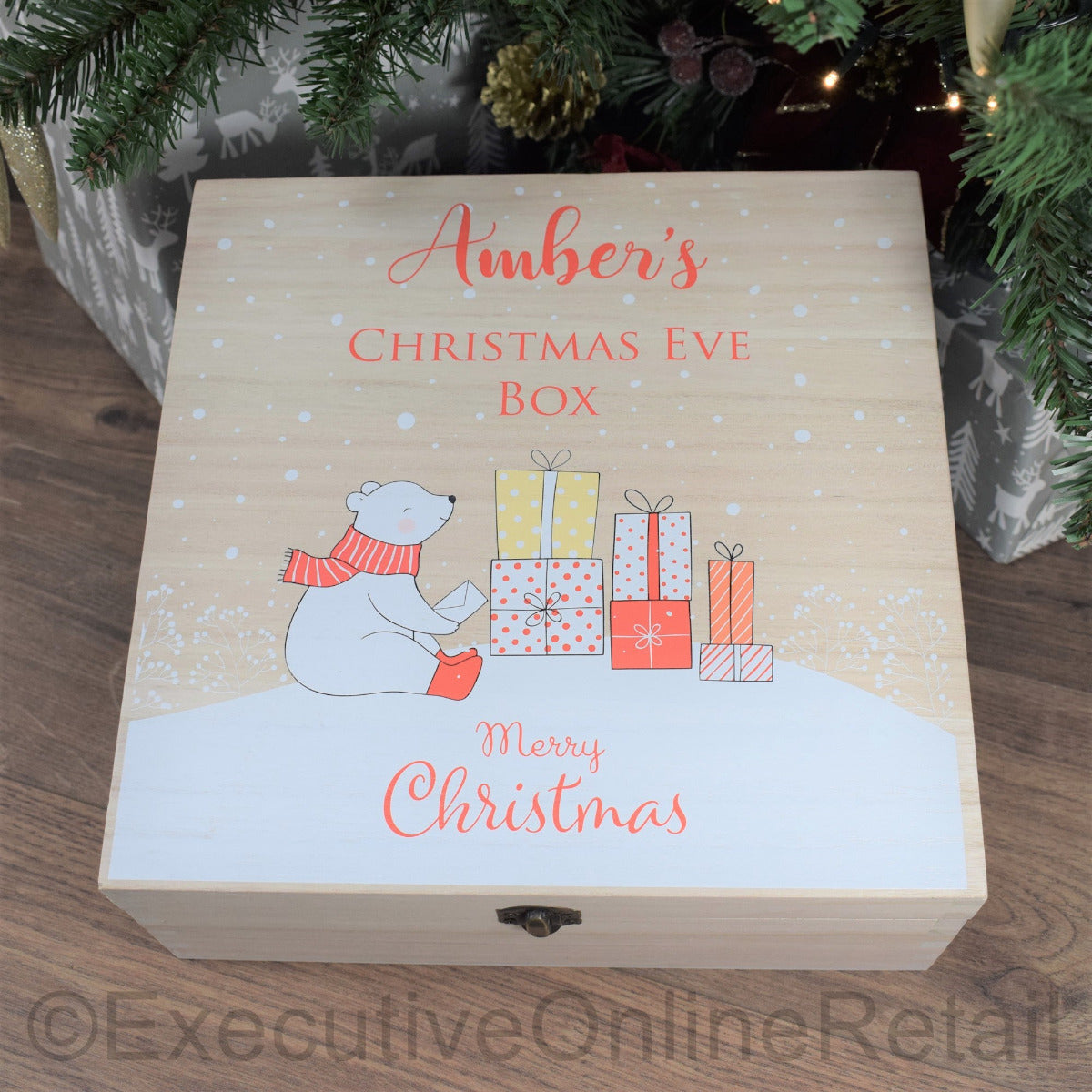 Personalised Printed Wooden Christmas Eve Box - Polar Bear