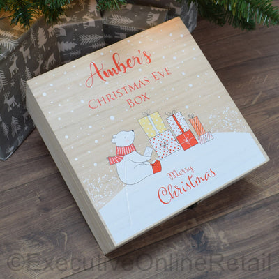 Personalised Printed Wooden Christmas Eve Box - Polar Bear