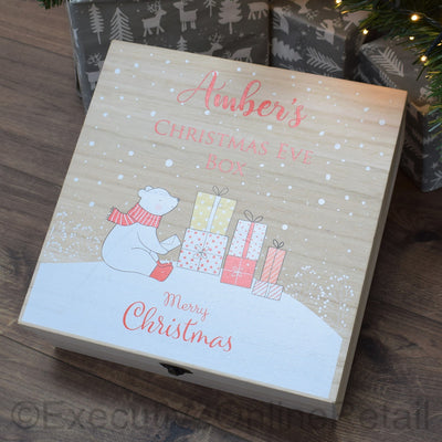 Personalised Printed Wooden Christmas Eve Box - Polar Bear