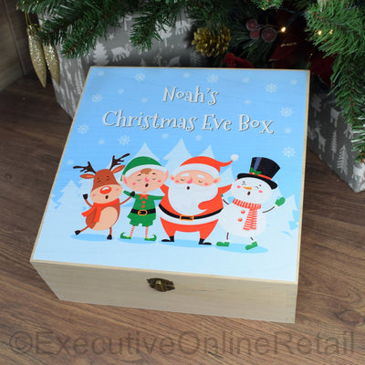 Personalised Printed Wooden Christmas Eve Box - Santa & Friends