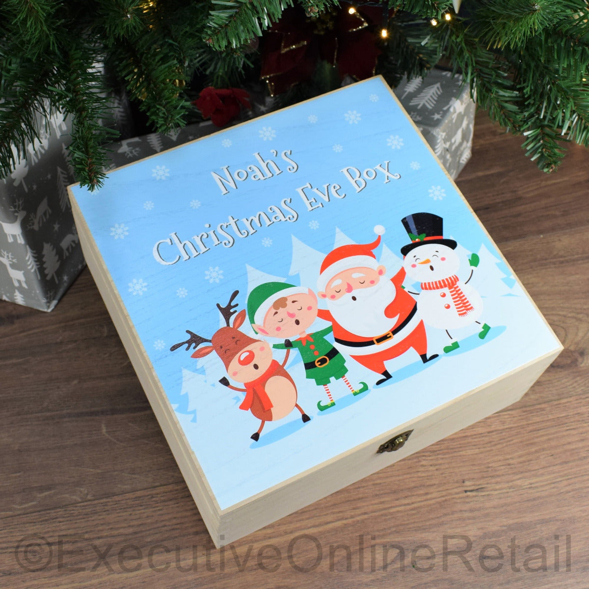 Personalised Printed Wooden Christmas Eve Box - Santa & Friends
