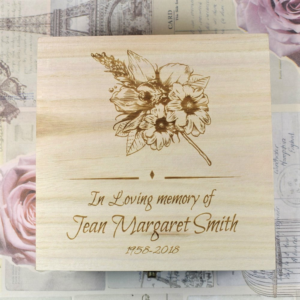 Personalised Wooden Remembrance Keepsake Box - Flowers