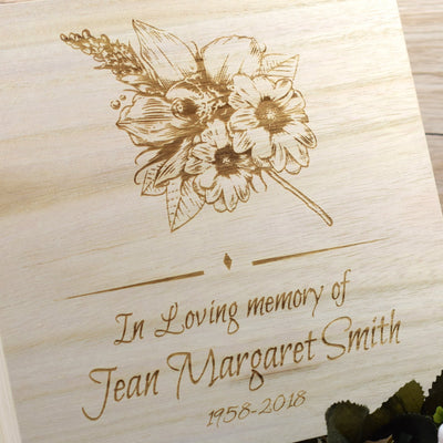 Personalised Wooden Remembrance Keepsake Box - Flowers