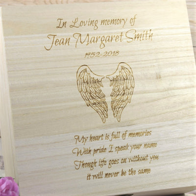 Personalised Wooden Remembrance Keepsake Box - Wings