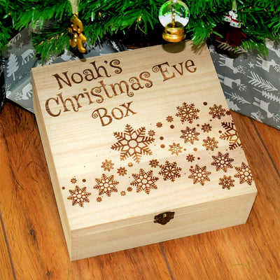 Personalised Wooden Christmas Eve Box - Snowflakes