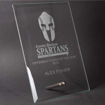 glass plaque trophy award text or logo engraving available