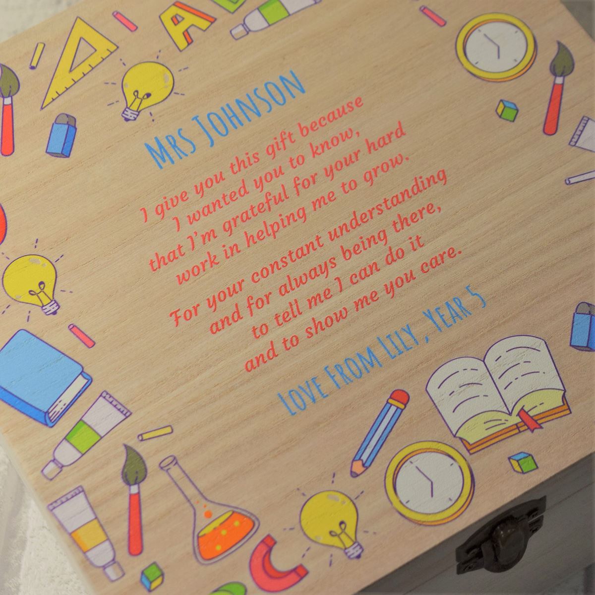 Personalised Printed Teacher Keepsake Wooden Box