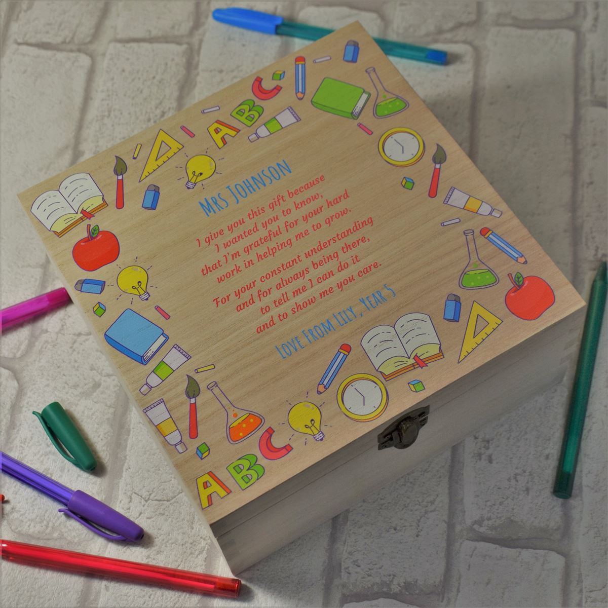 Personalised Printed Teacher Keepsake Wooden Box