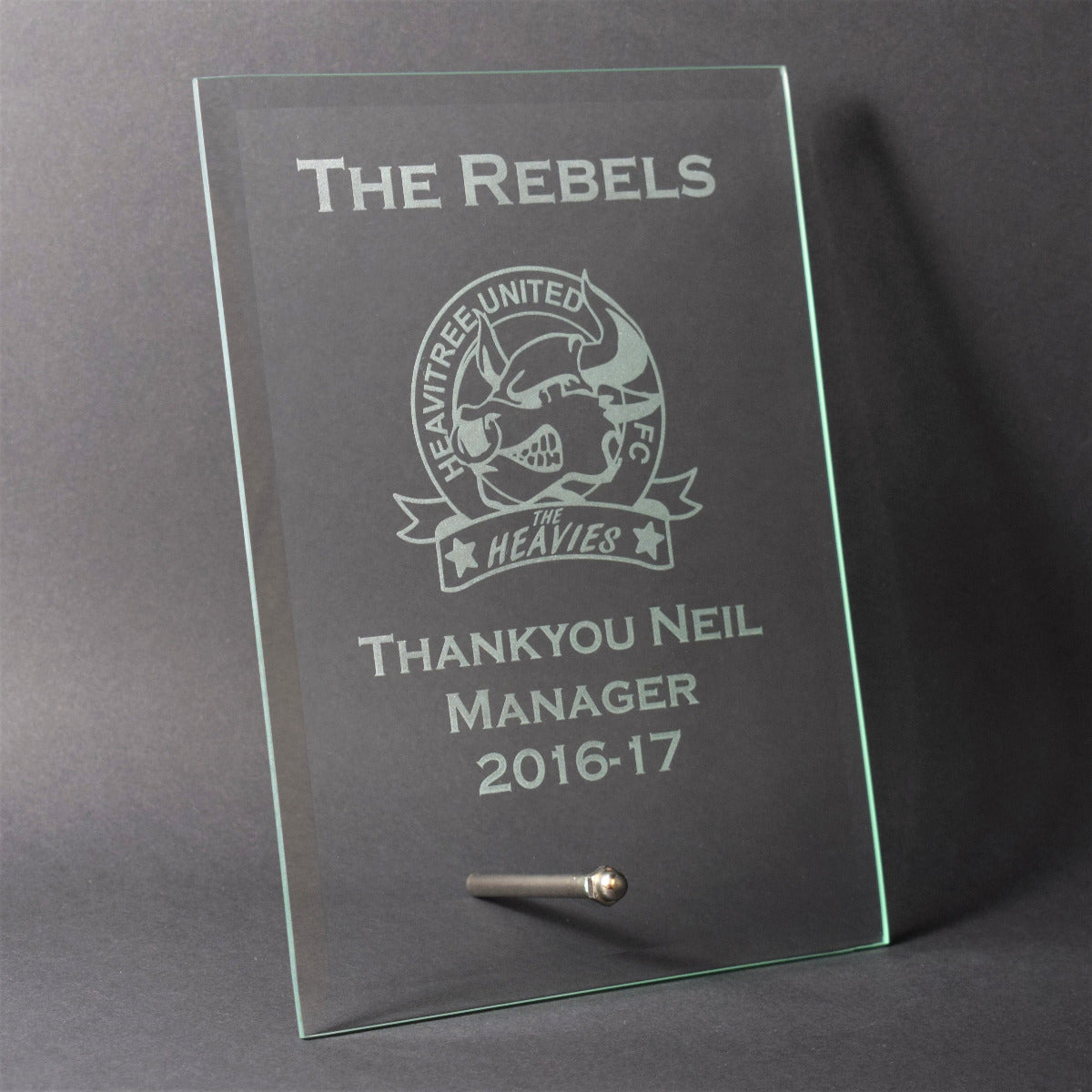 glass plaque trophy award text or logo engraving available