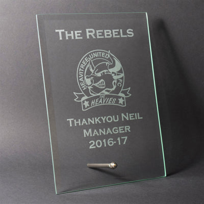 glass plaque trophy award text or logo engraving available