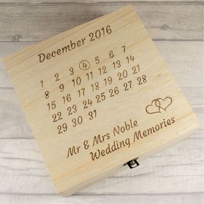 Personalised Wooden Wedding Calendar Memories Box