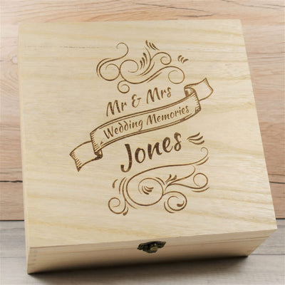 Personalised Wooden Wedding Memories Box - Flourish Design