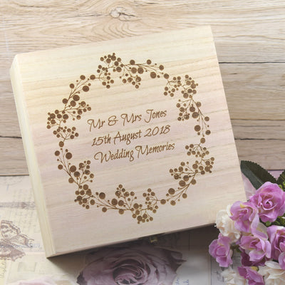 Personalised Wooden Wedding Memories Box - Wreath