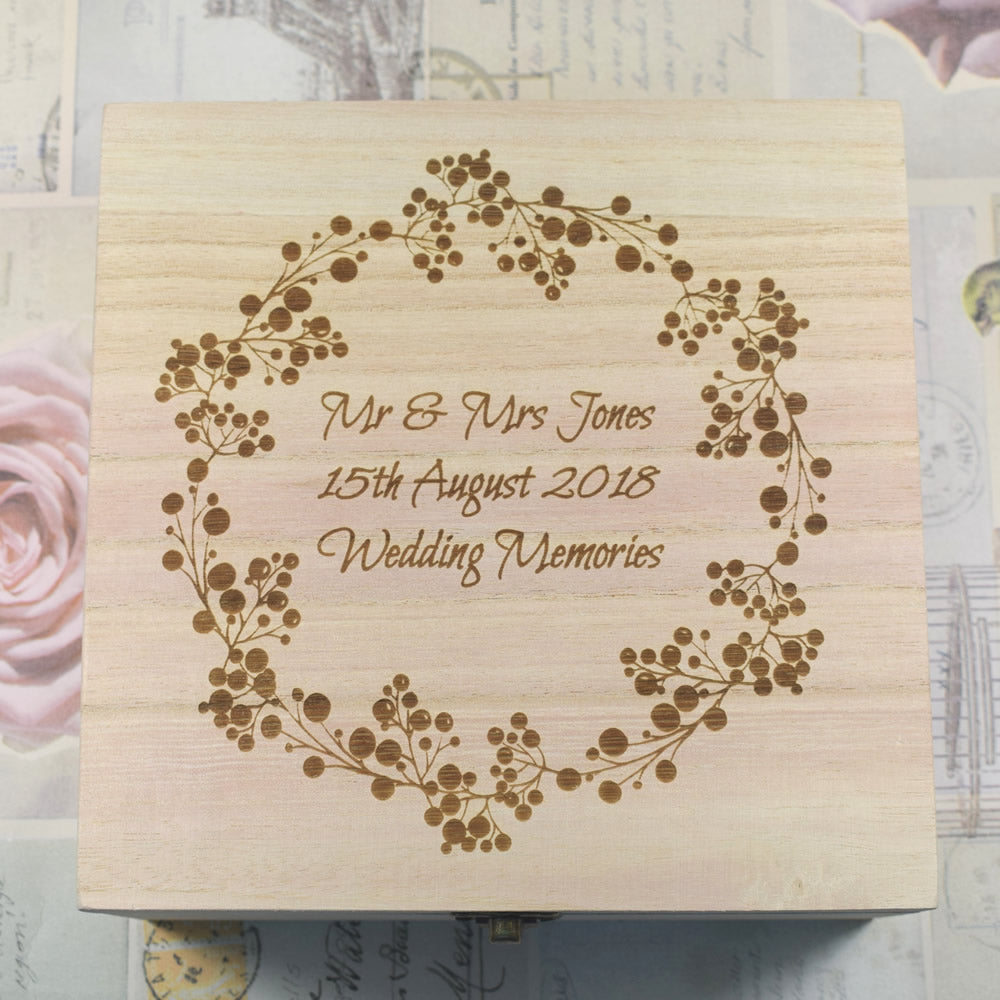 Personalised Wooden Wedding Memories Box - Wreath