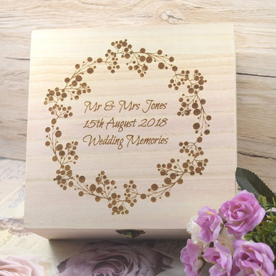 Personalised Wooden Wedding Memories Box - Wreath