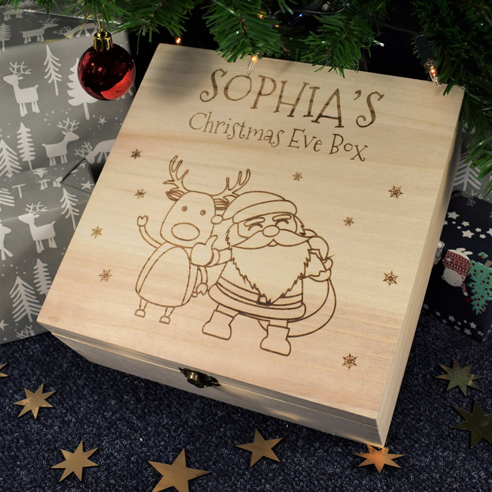 Personalised Wooden Christmas Eve Box - Santa and Rudolph