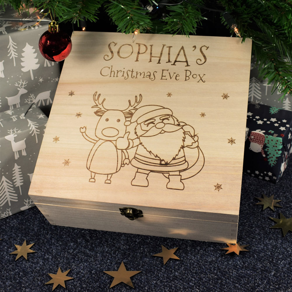 Personalised Wooden Christmas Eve Box - Santa and Rudolph