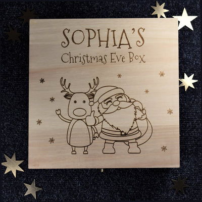 Personalised Wooden Christmas Eve Box - Santa and Rudolph