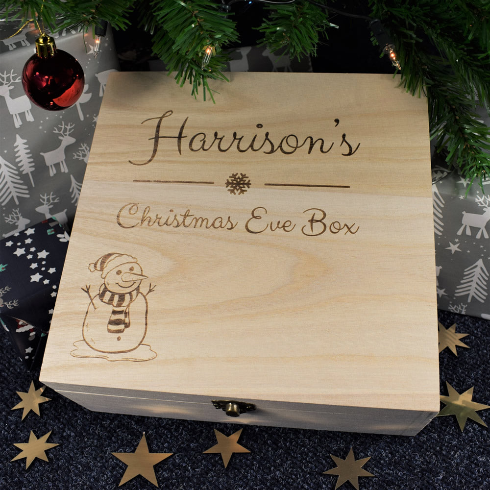 Personalised Wooden Christmas Eve Box - Christmas Snowman