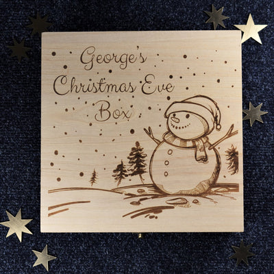 Personalised Wooden Christmas Eve Box - Snowman Scene