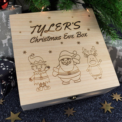 Personalised Wooden Christmas Eve Box - Santa and Friends