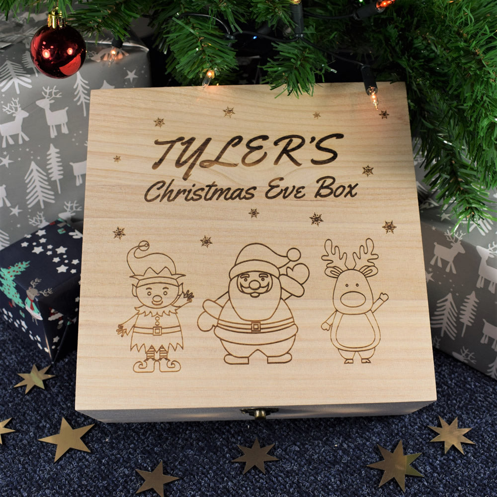 Personalised Wooden Christmas Eve Box - Santa and Friends